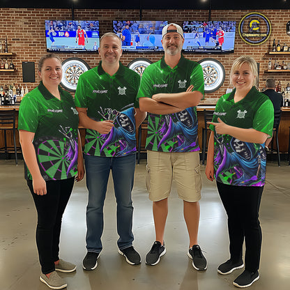 Funny Green Grim Reaper Galaxy Dart Shirts For Men Custom Darts Team Jersey Polo & 1/4 Zip TDM7924