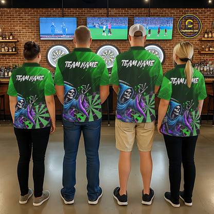Funny Green Grim Reaper Galaxy Dart Shirts For Men Custom Darts Team Jersey Polo & 1/4 Zip TDM7924