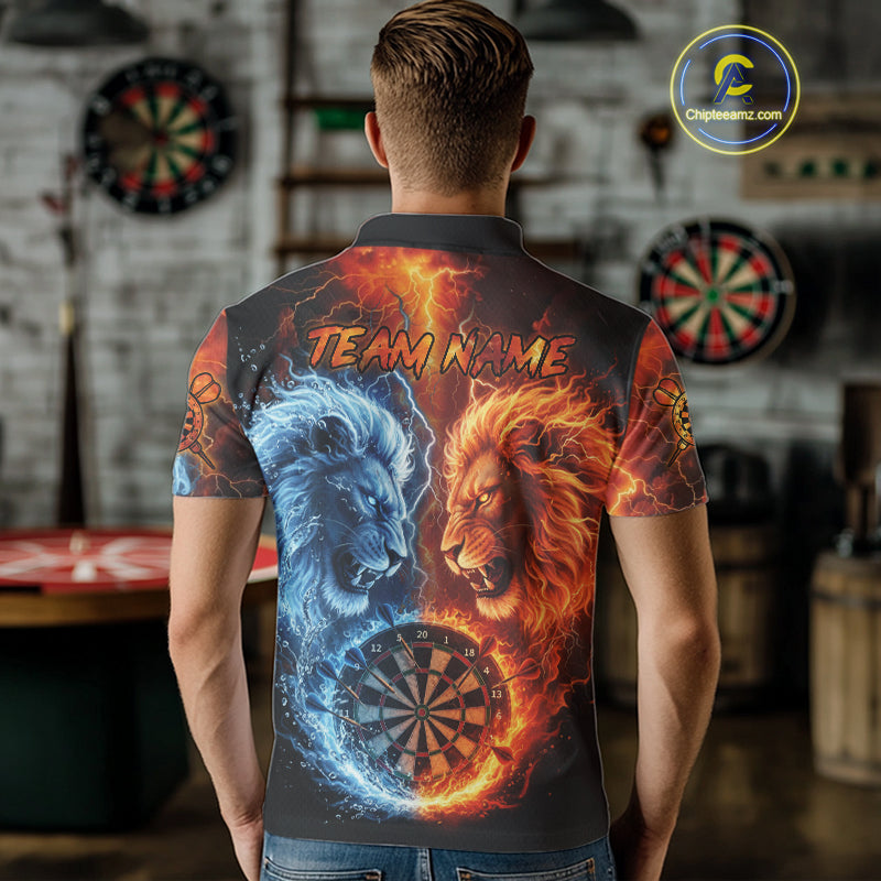 Blue And Orange Water Fire Lion Darts Shirt For Men Custom Lightning Dart Jerseys Polo & 1/4 Zip TDM5249