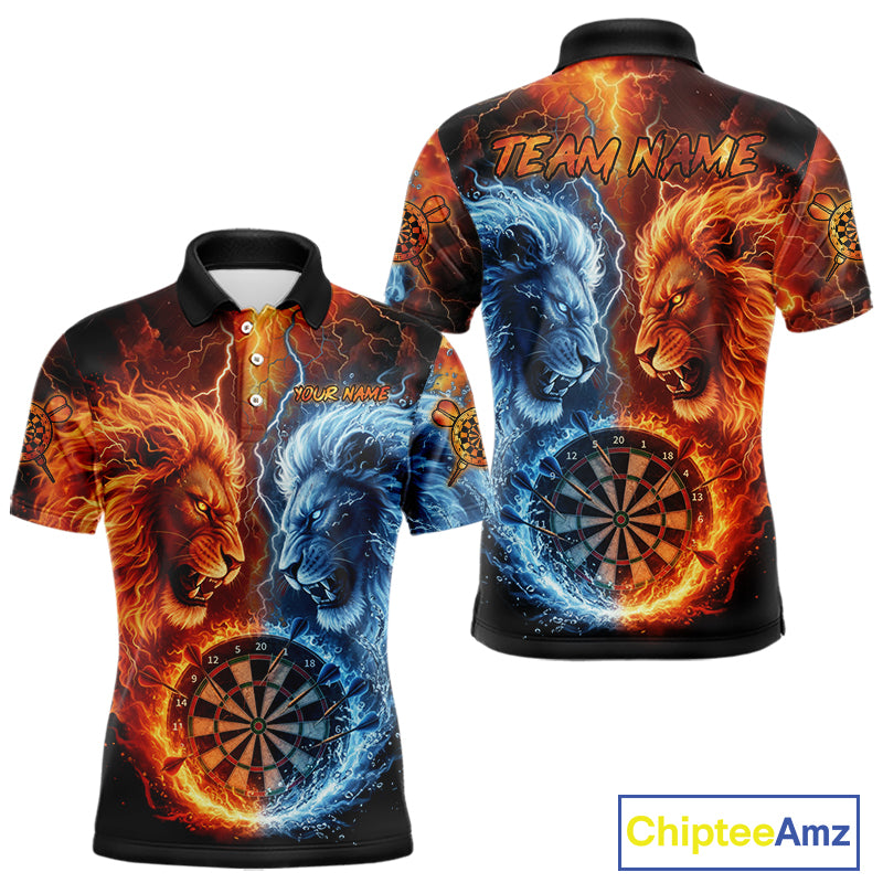 Blue And Orange Water Fire Lion Darts Shirt For Men Custom Lightning Dart Jerseys Polo & 1/4 Zip TDM5249