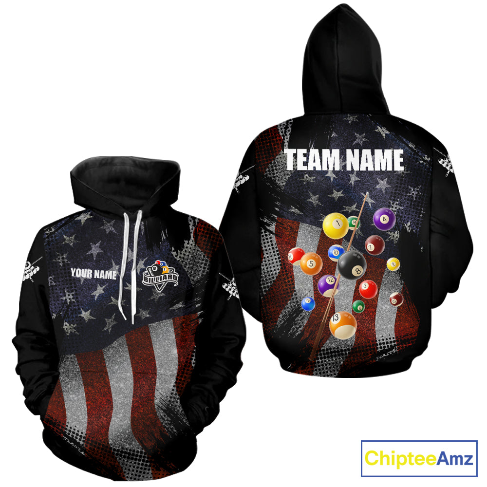 Retro American Flag Patriotic Billiard Hoodie For Men Women Custom 8 Ball Hoodie Pool Team Jersey TDM3256