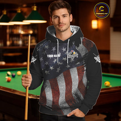 Retro American Flag Patriotic Billiard Hoodie For Men Women Custom 8 Ball Hoodie Pool Team Jersey TDM3256