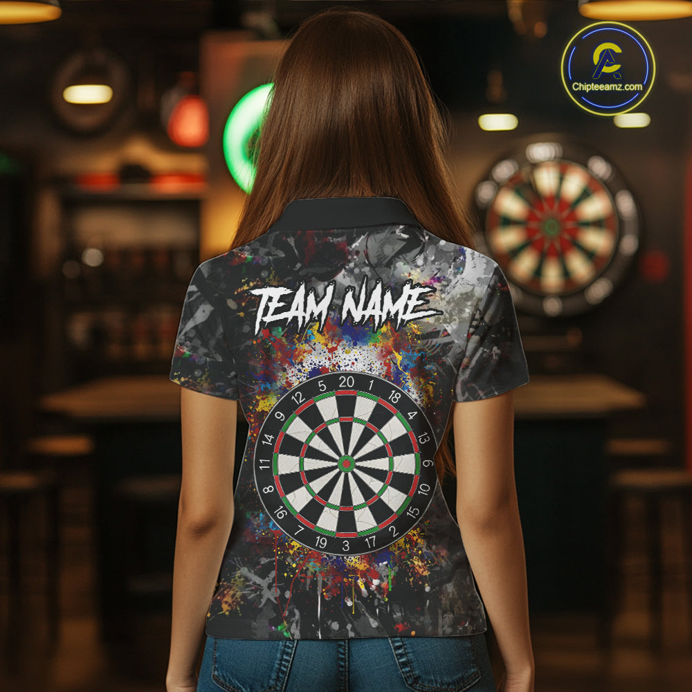 Colorful Grunge Skull Darts Polo & Quarter Zip For Women Custom Darts Team Jersey, Funny Darts Gifts TDM5503