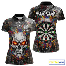 Load image into Gallery viewer, Colorful Grunge Skull Darts Polo &amp; Quarter Zip For Women Custom Darts Team Jersey, Funny Darts Gifts TDM5503