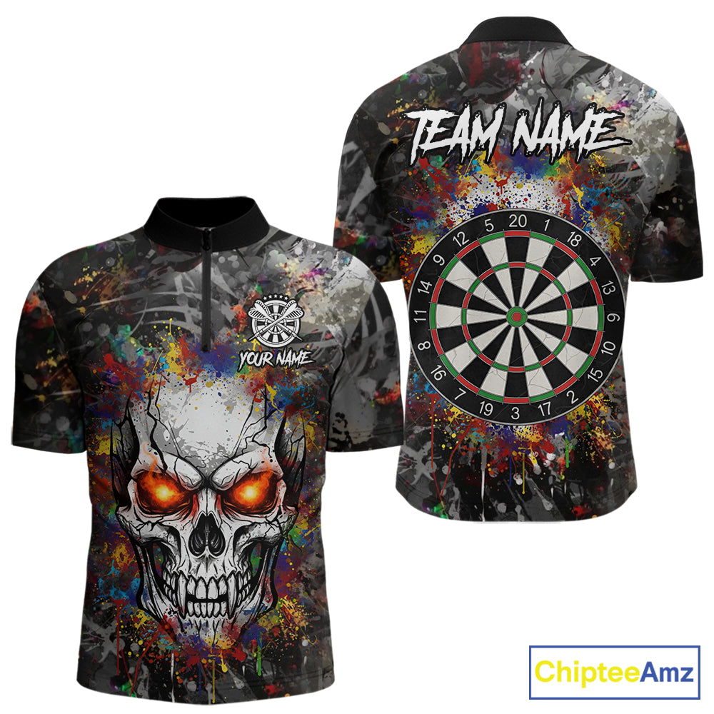 Colorful Grunge Skull Darts Polo & Quarter Zip For Men Custom Darts Team Jersey, Funny Darts Gifts TDM5503