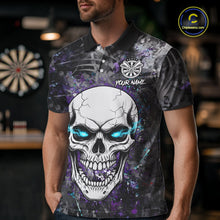 Load image into Gallery viewer, Blue Purple Grunge Skull Darts Polo &amp; 1/4 Zip For Men Custom Darts Team Jersey, Funny Darts Gifts TDM5504