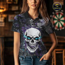 Load image into Gallery viewer, Blue Purple Grunge Skull Darts Polo &amp; 1/4 Zip For Women Custom Darts Team Jersey, Funny Darts Gifts TDM5504