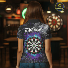 Load image into Gallery viewer, Blue Purple Grunge Skull Darts Polo &amp; 1/4 Zip For Women Custom Darts Team Jersey, Funny Darts Gifts TDM5504