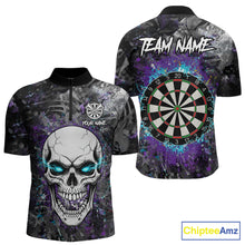 Load image into Gallery viewer, Blue Purple Grunge Skull Darts Polo &amp; 1/4 Zip For Men Custom Darts Team Jersey, Funny Darts Gifts TDM5504