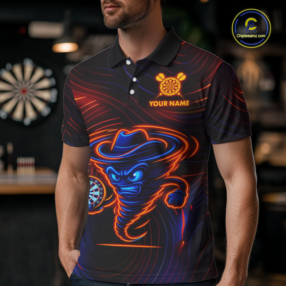 Funny Neon Tornado Darts Polo & Quarter Zip For Men Custom Darts Team Jersey, Darts Outfit TDM5505