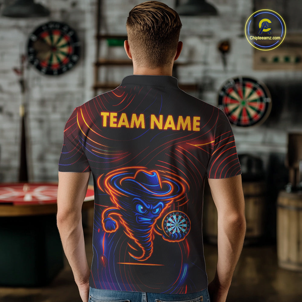 Funny Neon Tornado Darts Polo & Quarter Zip For Men Custom Darts Team Jersey, Darts Outfit TDM5505