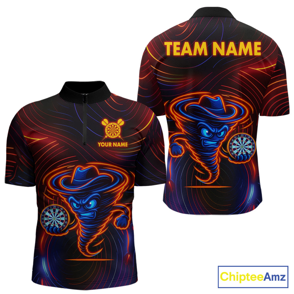 Funny Neon Tornado Darts Polo & Quarter Zip For Men Custom Darts Team Jersey, Darts Outfit TDM5505