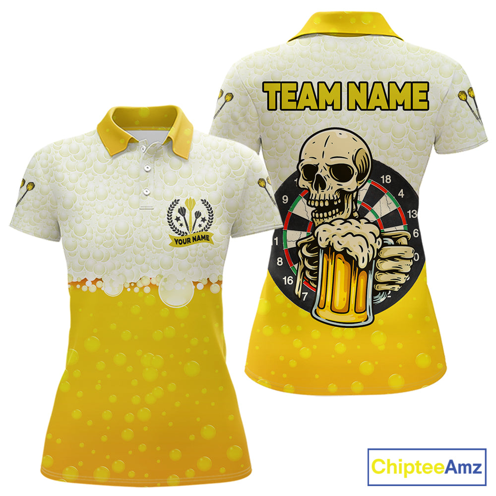 Personalized Funny Beer Skull Darts Shirt For Women Custom Yellow Darts Team Jersey, Darts Gifts TDM5507