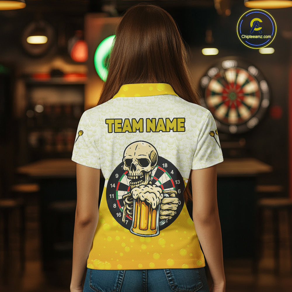 Personalized Funny Beer Skull Darts Shirt For Women Custom Yellow Darts Team Jersey, Darts Gifts TDM5507