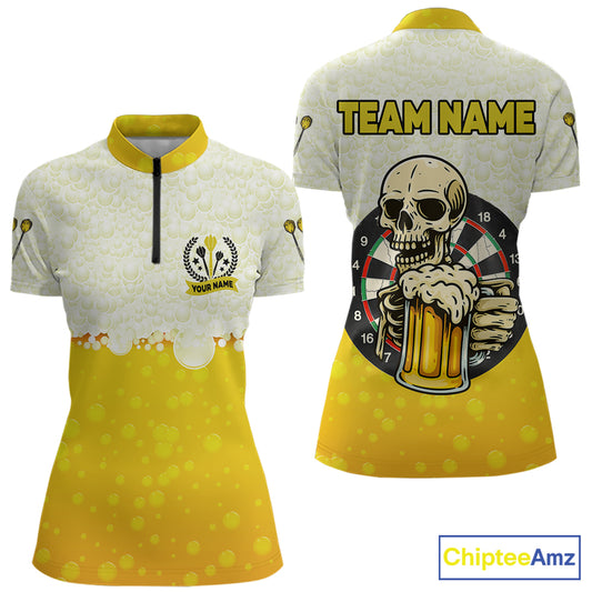 Personalized Funny Beer Skull Darts Shirt For Women Custom Yellow Darts Team Jersey, Darts Gifts TDM5507