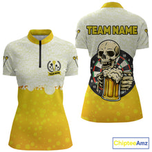 Load image into Gallery viewer, Personalized Funny Beer Skull Darts Shirt For Women Custom Yellow Darts Team Jersey, Darts Gifts TDM5507