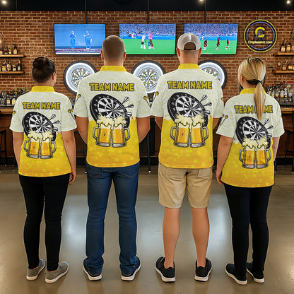 Personalized Yellow Funny Darts And Beer Men's Dart Shirts, Darts Team Jersey Polo & 1/4 Zip TDM5509