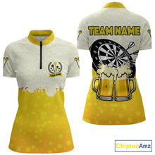 Load image into Gallery viewer, Personalized Yellow Funny Darts And Beer Women's Dart Shirts, Darts Team Jersey Polo &amp; 1/4 Zip TDM5509