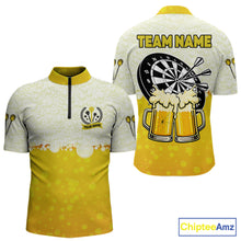 Load image into Gallery viewer, Personalized Yellow Funny Darts And Beer Men's Dart Shirts, Darts Team Jersey Polo &amp; 1/4 Zip TDM5509