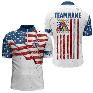 White Grunge USA Flag Patriotic Billiard Shirts For Men Custom American Flag Billiard Team Jerseys TDM3451