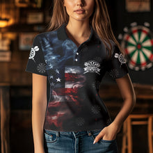 Load image into Gallery viewer, Smoke American Flag Darts Polo, Quarter-Zip Shirt Custom Patriotic Dart Shirts For Women Dart Jerseys TDM3454