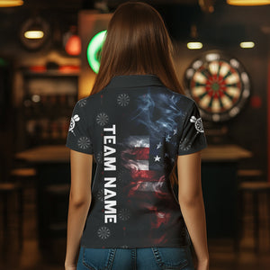 Smoke American Flag Darts Polo, Quarter-Zip Shirt Custom Patriotic Dart Shirts For Women Dart Jerseys TDM3454