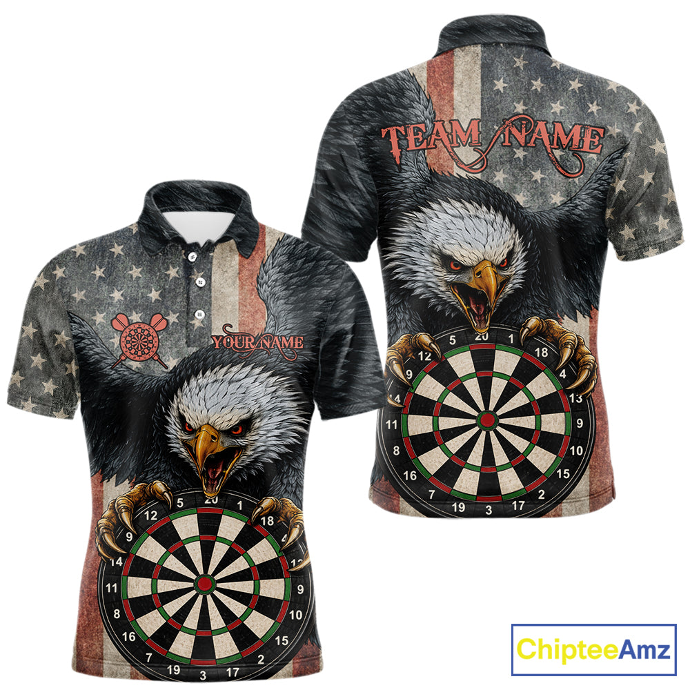 Personalized Vintage American Flag Eagle Darts Shirt For Men Custom Patriotic Darts Team Jerseys TDM5757