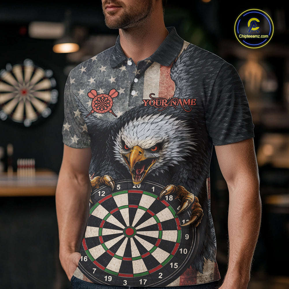 Personalized Vintage American Flag Eagle Darts Shirt For Men Custom Patriotic Darts Team Jerseys TDM5757