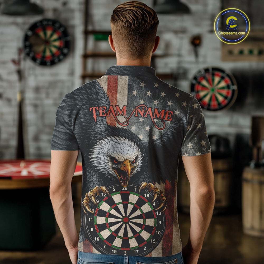 Personalized Vintage American Flag Eagle Darts Shirt For Men Custom Patriotic Darts Team Jerseys TDM5757