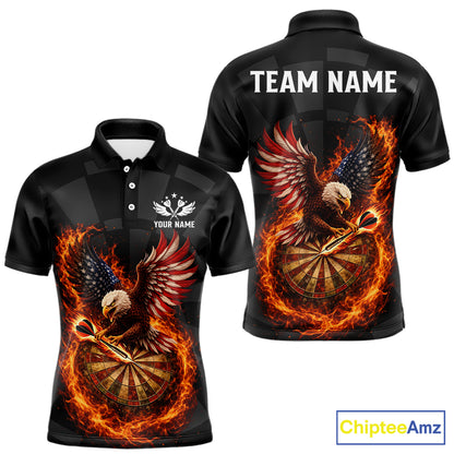 Personalized Fire Flame US Flag Eagle Darts Shirt For Men Custom Darts Jersey Team Polo & 1/4 Zip TDM5760