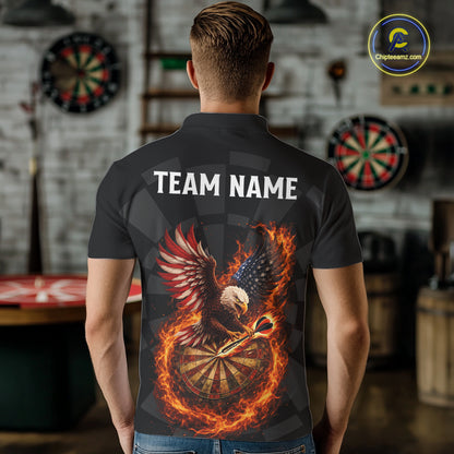 Personalized Fire Flame US Flag Eagle Darts Shirt For Men Custom Darts Jersey Team Polo & 1/4 Zip TDM5760
