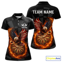 Load image into Gallery viewer, Personalized Fire Flame US Flag Eagle Darts Shirt For Women Custom Darts Jersey Team Polo &amp; 1/4 Zip TDM5760