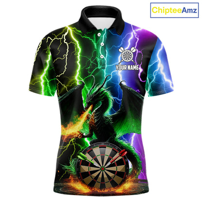 Colorful Lightning Dragon Darts Shirt For Men Custom Darts League Jersey Team Polo & 1/4 Zip TDM5761