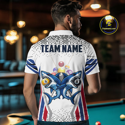 Funny Shark 8 Ball & 9 Ball Pool Billiard Shirt For Men Custom Billiard Team Jersey Polo & 1/4 Zip TDM5965