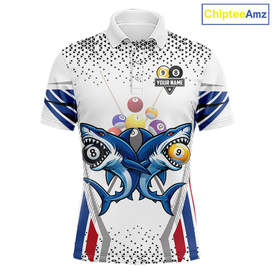 Funny Shark 8 Ball & 9 Ball Pool Billiard Shirt For Men Custom Billiard Team Jersey Polo & 1/4 Zip TDM5965
