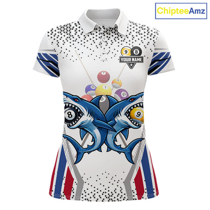 Funny Shark 8 Ball & 9 Ball Pool Billiard Shirt For Women Custom Billiard Team Jersey Polo & 1/4 Zip TDM5965