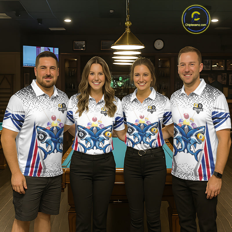 Funny Shark 8 Ball & 9 Ball Pool Billiard Shirt For Men Custom Billiard Team Jersey Polo & 1/4 Zip TDM5965