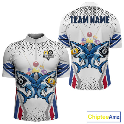 Funny Shark 8 Ball & 9 Ball Pool Billiard Shirt For Men Custom Billiard Team Jersey Polo & 1/4 Zip TDM5965