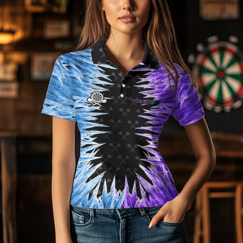 Blue And Purple Icy Women Dart Shirt With Pocket Option Custom Dart Jersey TDM3758
