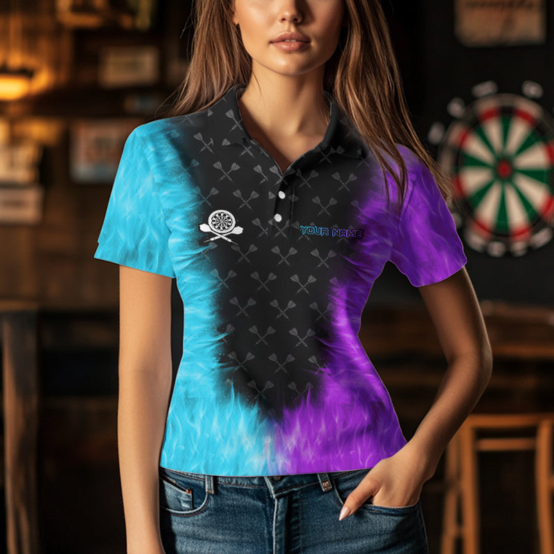 Blue And Purple Flame Women Dart Shirt With Pocket Option Custom Dart Jersey TDM3759