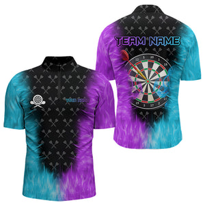 Blue And Purple Flame Men Dart Shirt With Pocket Option Custom Dart Jersey TDM3759