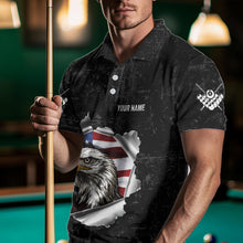 Load image into Gallery viewer, Personalized 8 Ball Pool Eagle US Flag Billiard Shirts For Men Custom Black Grunge Billiard Jerseys TDM3762