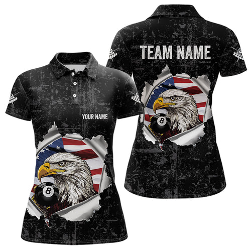 Personalized 8 Ball Pool Eagle US Flag Billiard Shirts For Women Custom Black Grunge Billiard Jerseys TDM3762