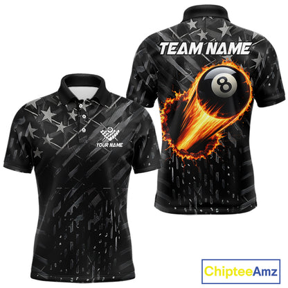 Black US Flag 8 Ball Fire Billiard Shirt For Men Custom Billiard Team Jersey Polo & 1/4 Zip TDM6122