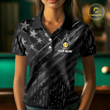 Load image into Gallery viewer, Black US Flag 9 Ball Fire Billiard Shirt For Women Custom Billiard Team Jersey Polo &amp; 1/4 Zip TDM6123