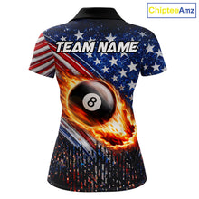 Load image into Gallery viewer, American Flag Fire 8 Ball Pool Billiard Shirt For Women Custom Billiard Team Jersey Polo &amp; 1/4 Zip TDM6124
