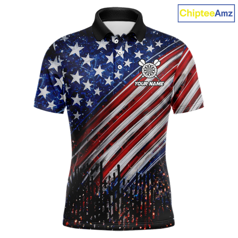 American Flag Fire Flame Darts Shirt For Men Custom Patriotic Darts Jersey Team Polo & 1/4 Zip TDM6125