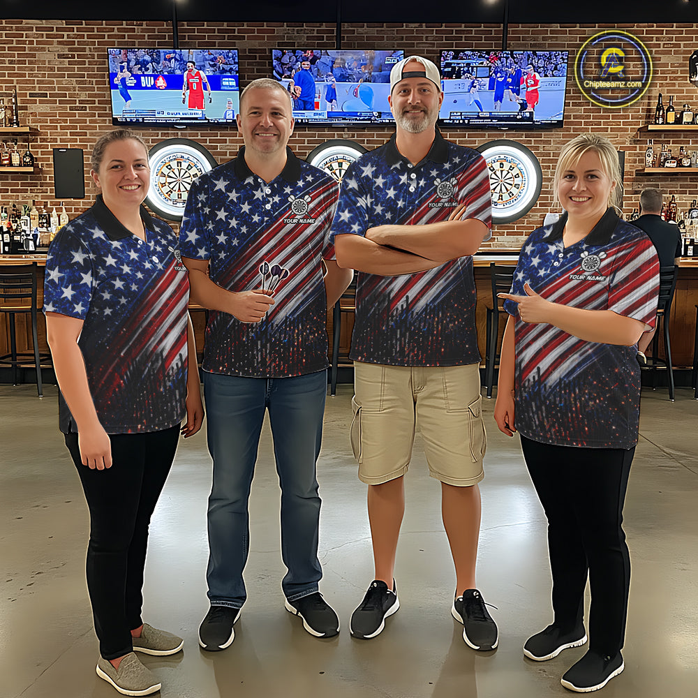 American Flag Fire Flame Darts Shirt For Women Custom Patriotic Darts Jersey Team Polo & 1/4 Zip TDM6125