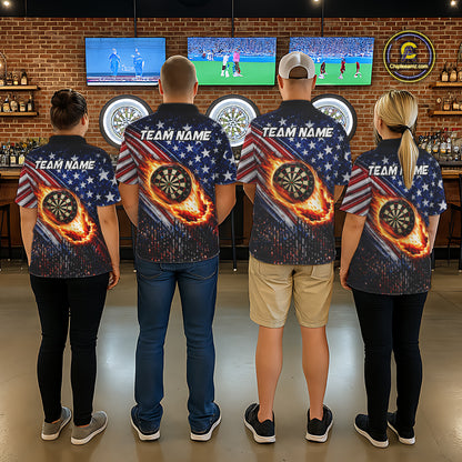 American Flag Fire Flame Darts Shirt For Women Custom Patriotic Darts Jersey Team Polo & 1/4 Zip TDM6125