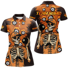 Load image into Gallery viewer, Personalized Orange Funny Skeleton With 8 Ball Pool Women Billiard Shirts, 8 Ball Fire Pool Jerseys TDM1637